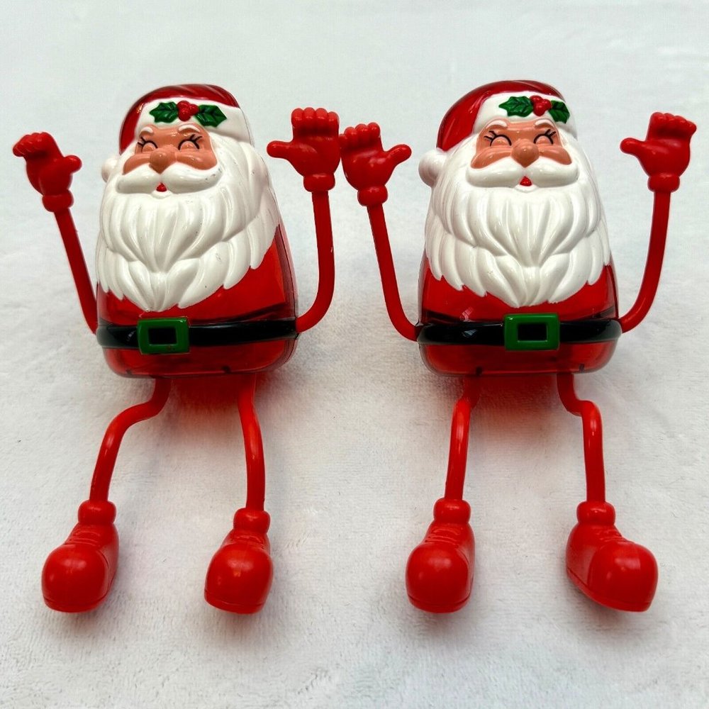 Two (2) Santa Clause Candy Fillable Mantle Sitter Bendy Legs & Arms Figures